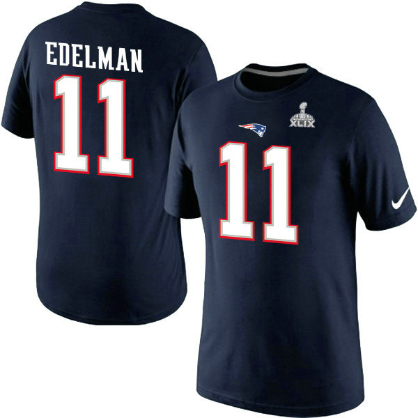 Nike New England Patriots #11 Julian Edelman New Name & Number Super Bowl XLIX NFL T-Shirt - Navy Blue